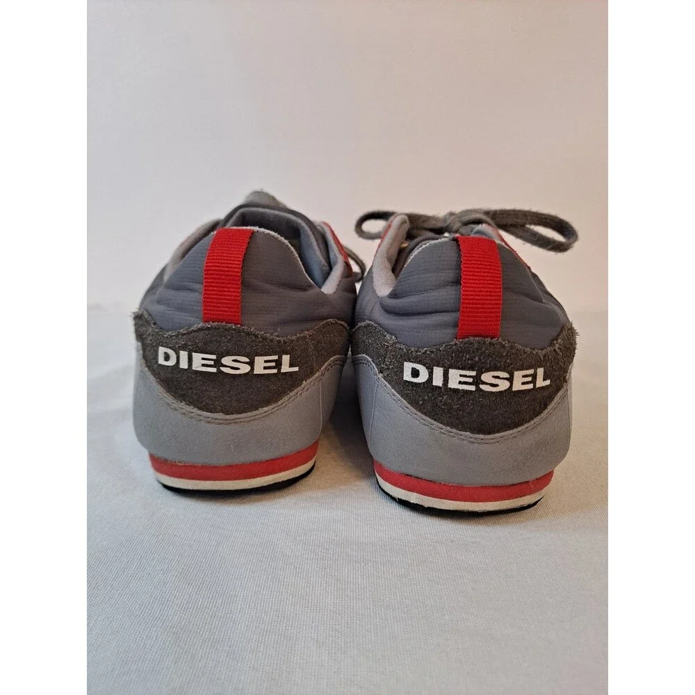 Diesel Mens Gunner Leather Sneakers Size 11 Y00326 Retro Gunmetal/Frost Grey/Red